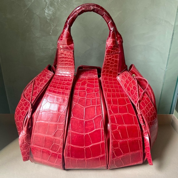 Domenico Vacca Crocodile Trim Clutch Bag - Brown Clutches  Domenico Vacca Italian Luxe Edition Red Crocodile Leather Satchel